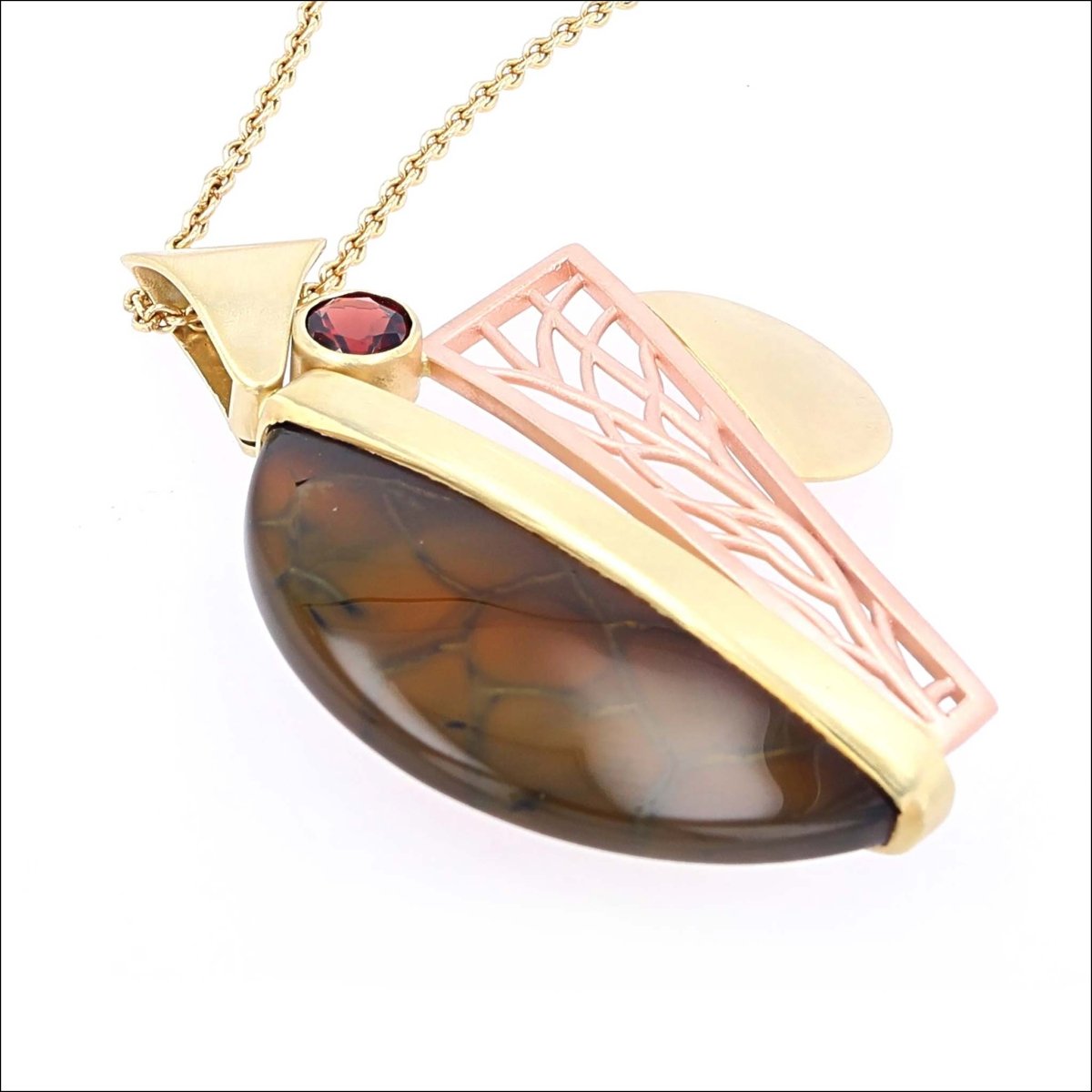 Agate Garnet Pendant 18KY 14K Rose (Consignment) - JewelsmithPendants