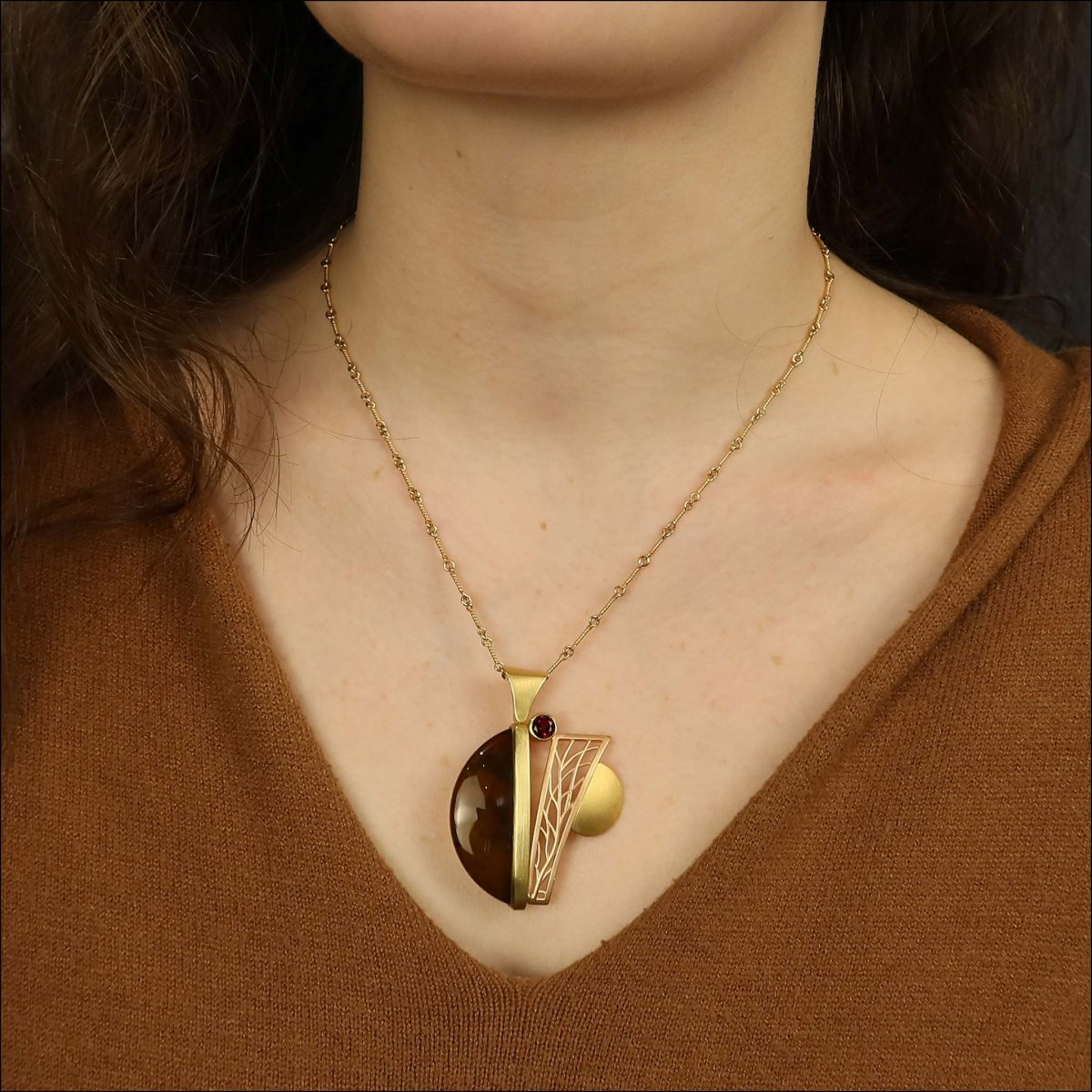 Agate Garnet Pendant 18KY 14K Rose (Consignment) - JewelsmithPendants