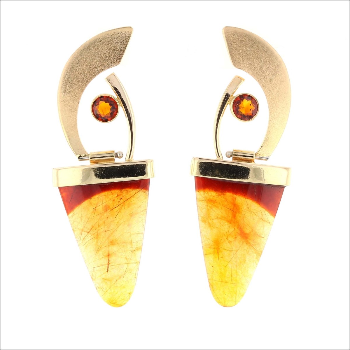 Agate Tongue Garnet Swing and Arc Earrings 18KY (Consignment) - JewelsmithEarrings