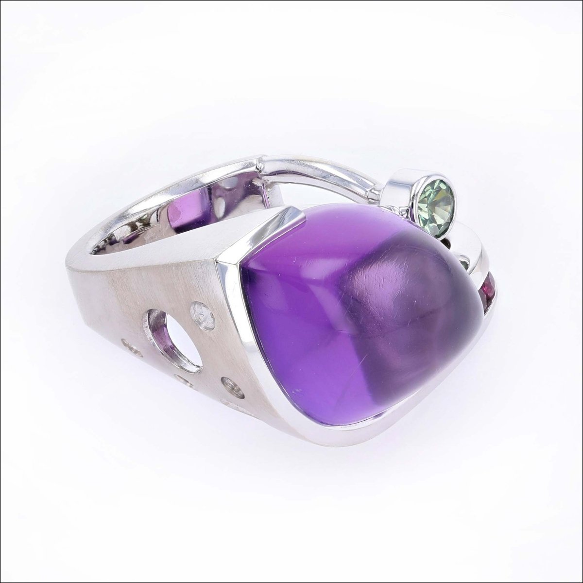 Amethyst Pink Sapphire Demantoid Garnet Diamond Sculptural Ring 14KW (Consignment) - JewelsmithRings