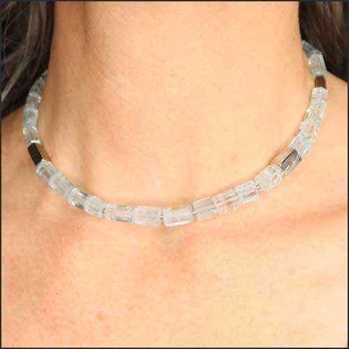 Aquamarine Bead Necklace 14KW - JewelsmithNecklaces