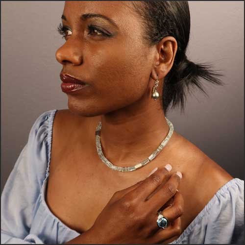 Aquamarine Bead Necklace 14KW - JewelsmithNecklaces