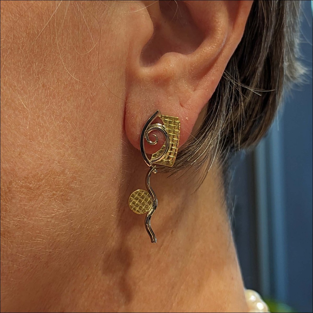 Asymmetrical Spiral Circle "Parts" Earrings 18KY 14KW Entry #3 - JewelsmithEarrings