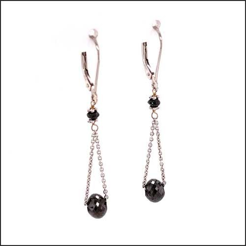 Black Diamond Bead Lariat Earrings 14KW - JewelsmithEarrings