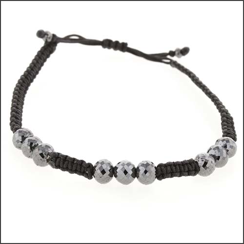 Black Diamond Bead Woven Black Silk Cord Bracelet - JewelsmithBracelets
