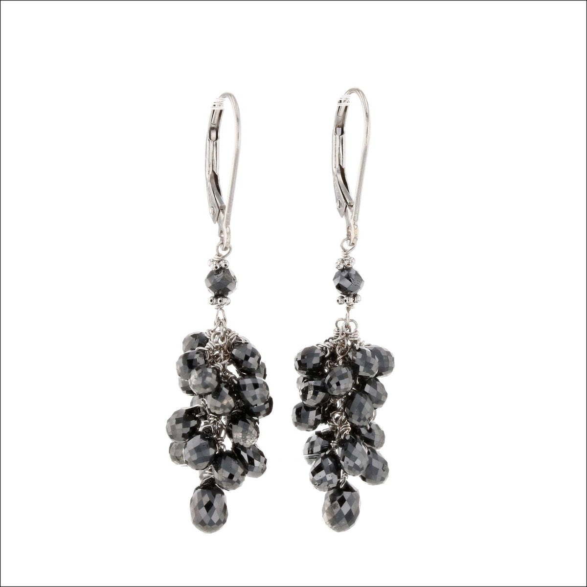 Black Diamond Briolette Bead Cluster Earrings 14KW - JewelsmithEarrings