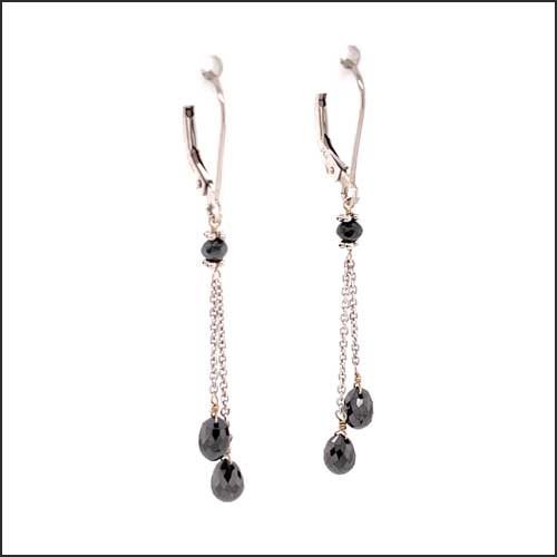 Black Diamond Briolette Bead Earrings 14KW - JewelsmithEarrings