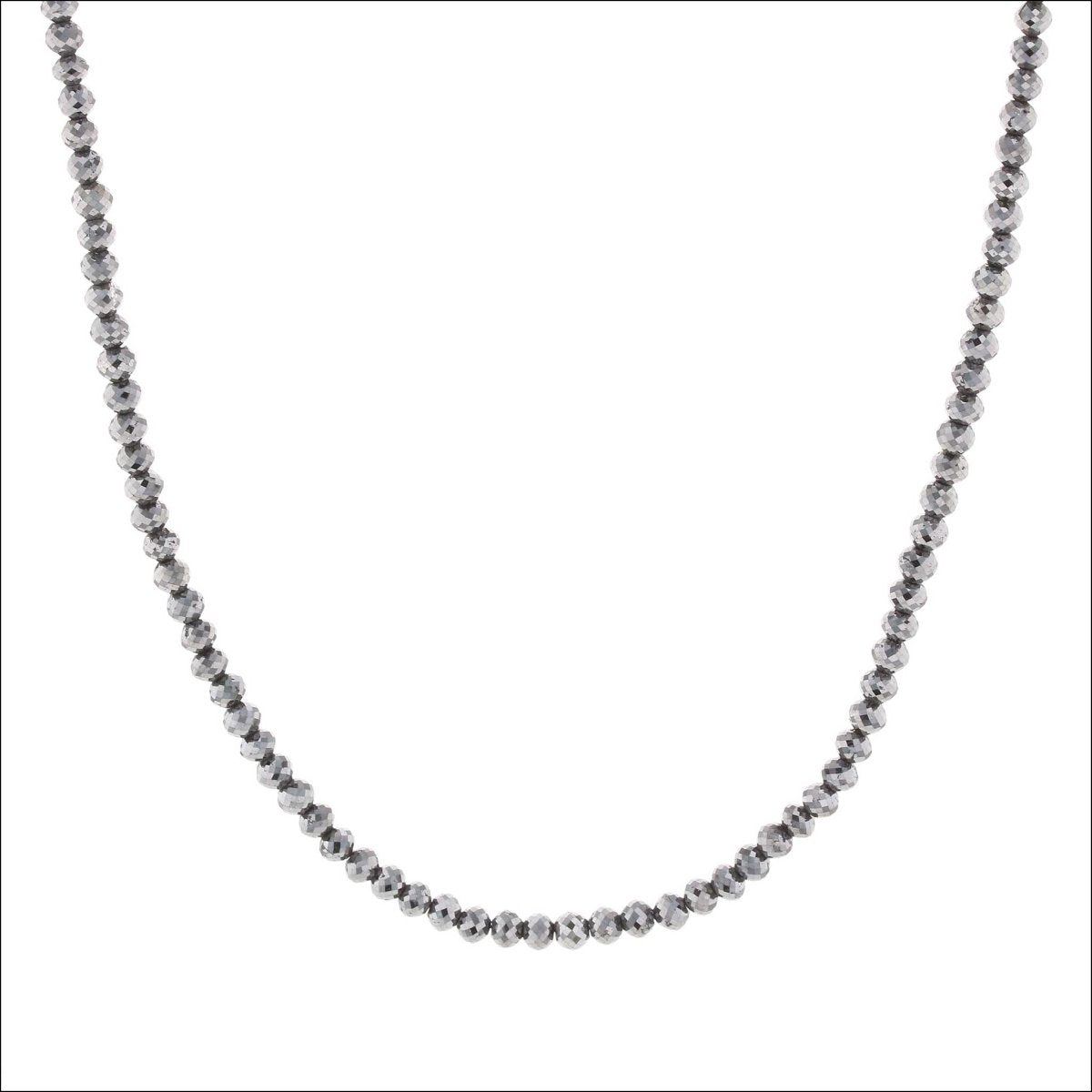 Black Diamond Round Bead Strand 18" 14KW - JewelsmithNecklaces