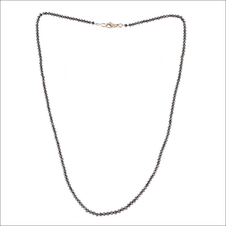 Black Diamond Round Bead Strand Necklace 19" 14KW - JewelsmithNecklaces