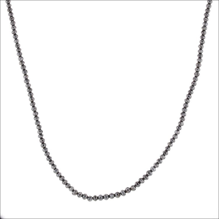 Black Diamond Round Bead Strand Necklace 19" 14KW - JewelsmithNecklaces