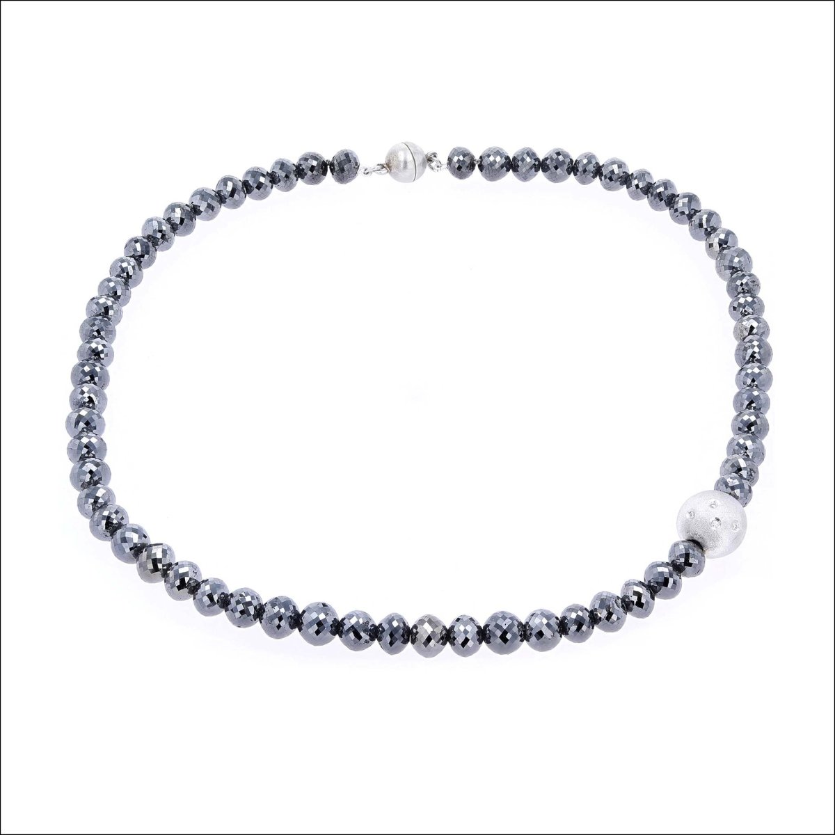 Black Diamond Strand Necklace with Flush Set Diamond Bead 14KW (Consignment) - JewelsmithNecklaces