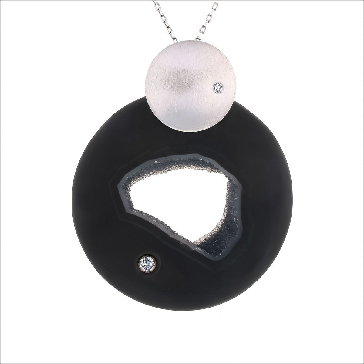 Black Onyx Drusy Diamond Pendant 14KW - JewelsmithPendants