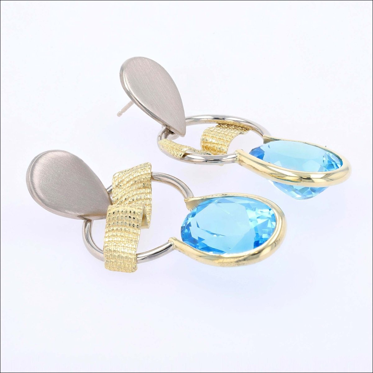 Blue Topaz Textured Swing Earrings 18KY 14KW (Consignment) - JewelsmithEarrings