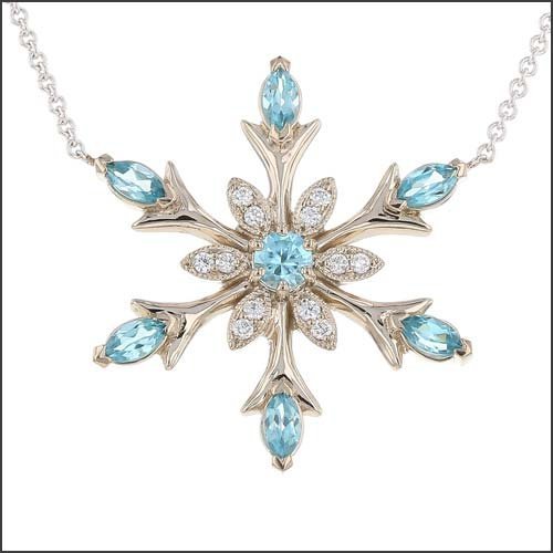 Blue Zircon Diamond Snowflake Necklace 14KW - JewelsmithNecklaces