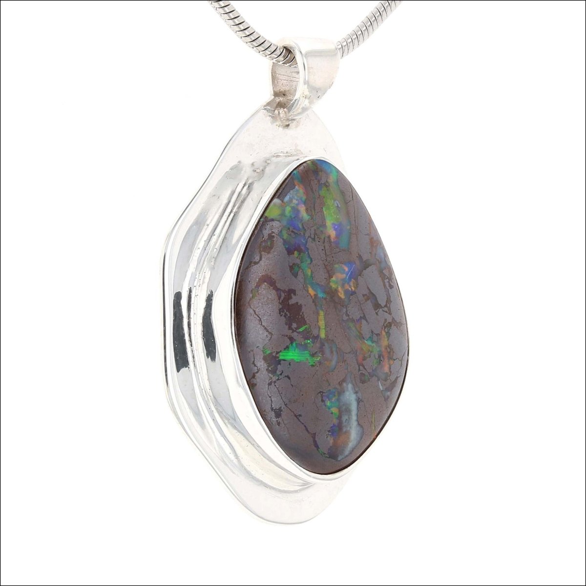 Boulder Opal Wide Lip Bezel Pendant Sterling Silver (Consignment) - JewelsmithPendants