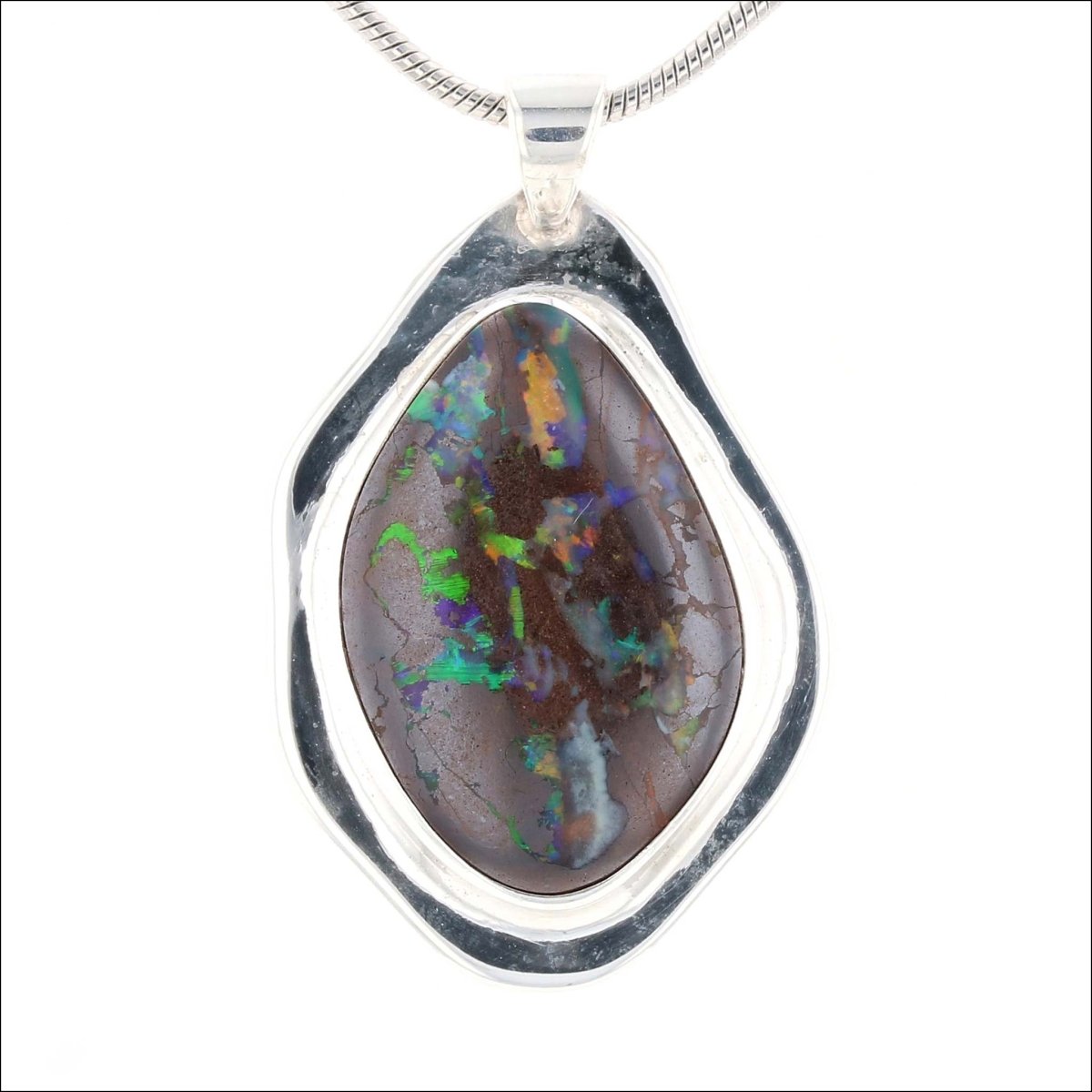 Boulder Opal Wide Lip Bezel Pendant Sterling Silver (Consignment) - JewelsmithPendants