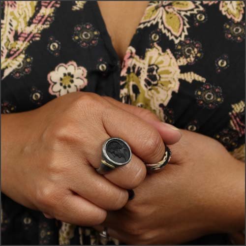 Carved Roman Glass Ring 18KY Sterling Silver - JewelsmithRings