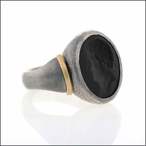 Carved Roman Glass Ring 18KY Sterling Silver - JewelsmithRings