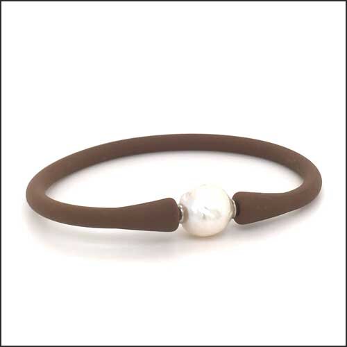 Chinese Freshwater Pearl Brown Rubber Stretch Bracelet - JewelsmithBracelets