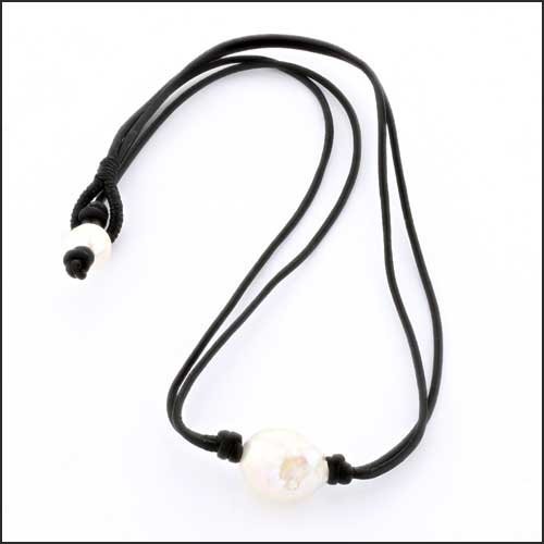 Chinese Freshwater White Pearl Black Leather Necklace - JewelsmithNecklaces