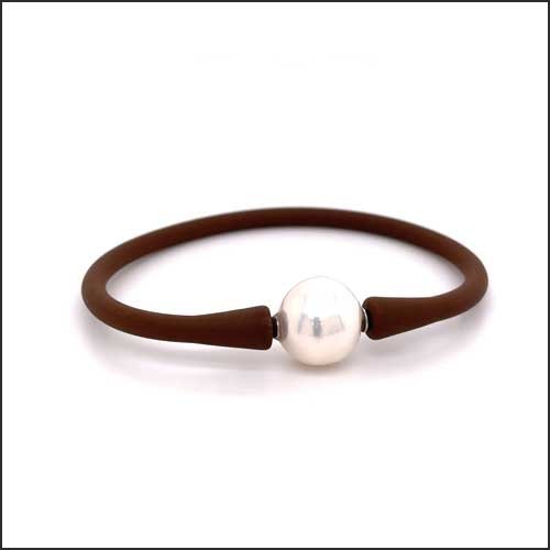 Chinese Yangtze Freshwater Pearl Stretch Brown Rubber Bracelet 7.75" - JewelsmithBracelets