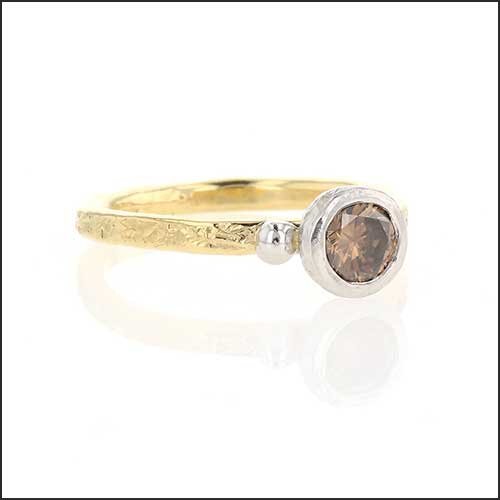 Cognac Diamond Primitive Bezel Solitaire Engagement Ring 18KY Platinum - JewelsmithEngagement Rings