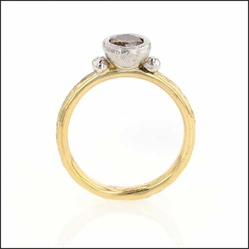 Cognac Diamond Primitive Bezel Solitaire Engagement Ring 18KY Platinum - JewelsmithEngagement Rings