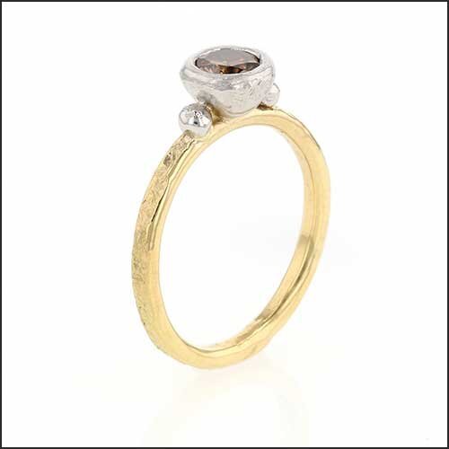 Cognac Diamond Primitive Bezel Solitaire Engagement Ring 18KY Platinum - JewelsmithEngagement Rings