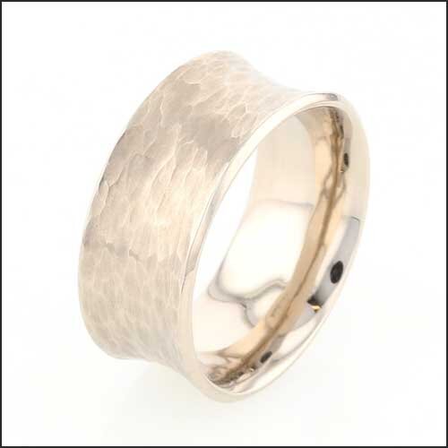 Concave Hammered Men's Band 14KW - JewelsmithBands