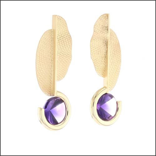 Context Cut Amethyst Textured Earrings 18KY - JewelsmithEarrings