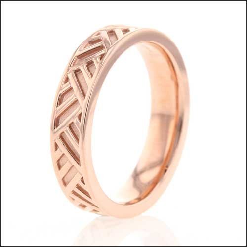 Cross Hatch Pattern Wedding Band 14K Rose - JewelsmithBands