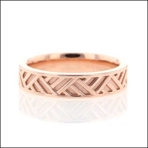 Cross Hatch Pattern Wedding Band 14K Rose - JewelsmithBands