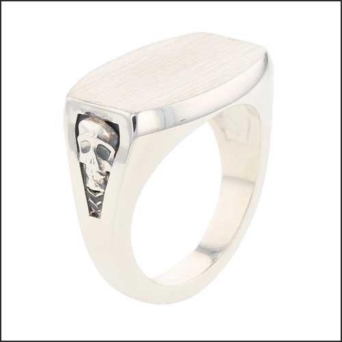 Curved Rectangle Signet Ring with Skull Sides Sterling Silver - JewelsmithRings