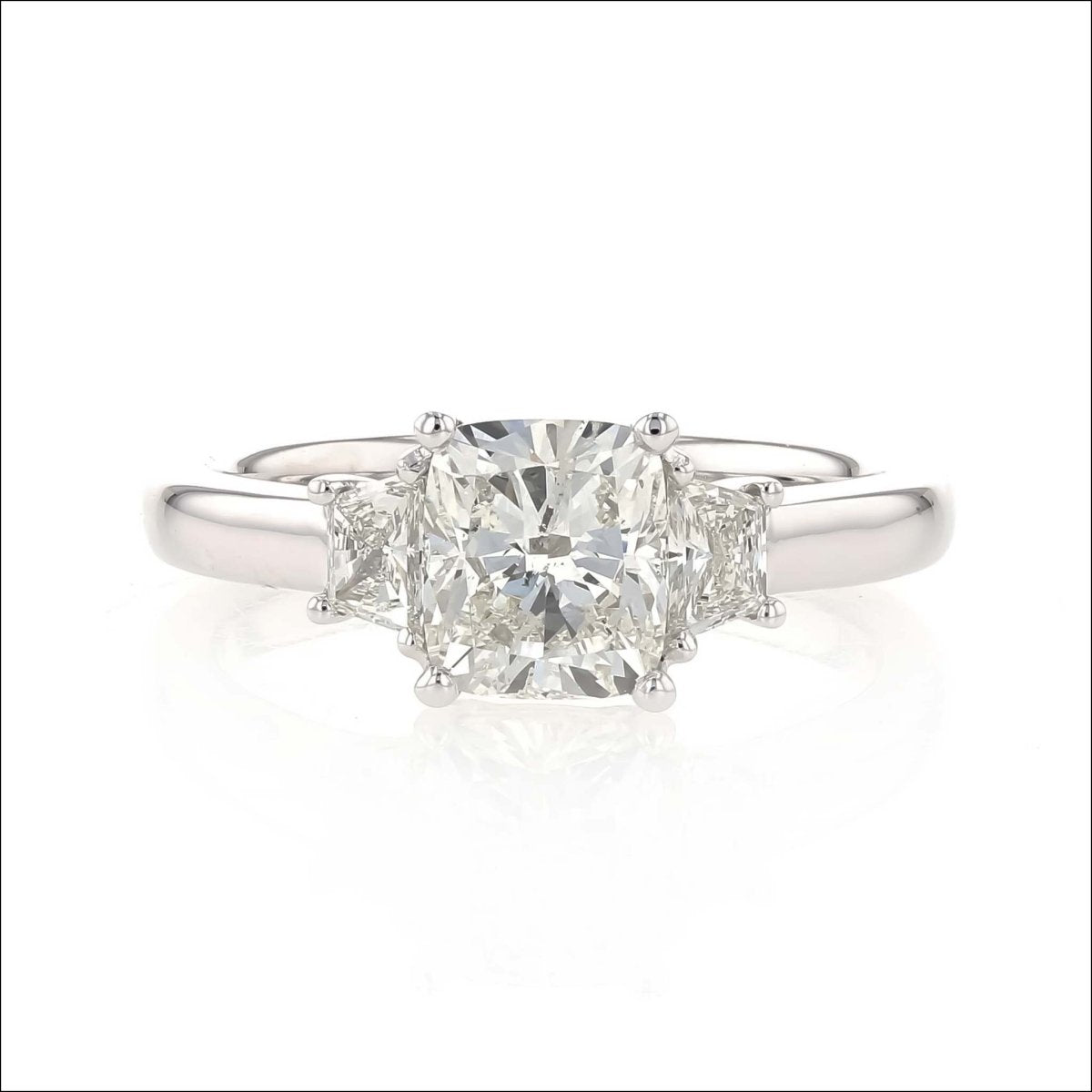 Cushion Cut Diamond Trapezoid Sides Ring Platinum - JewelsmithEngagement Rings