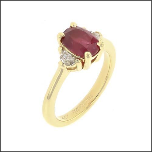 Cushion Ruby Epaulette Diamond Ring 18KY - JewelsmithRings