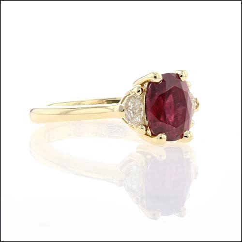 Cushion Ruby Epaulette Diamond Ring 18KY - JewelsmithRings