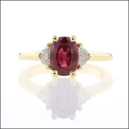 Cushion Ruby Epaulette Diamond Ring 18KY - JewelsmithRings