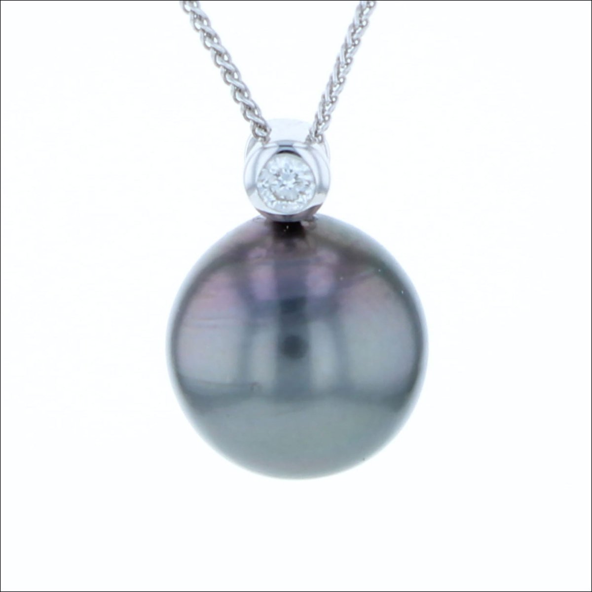 Dark Gray Tahitian Pearl Diamond Necklace 14KW - JewelsmithNecklaces
