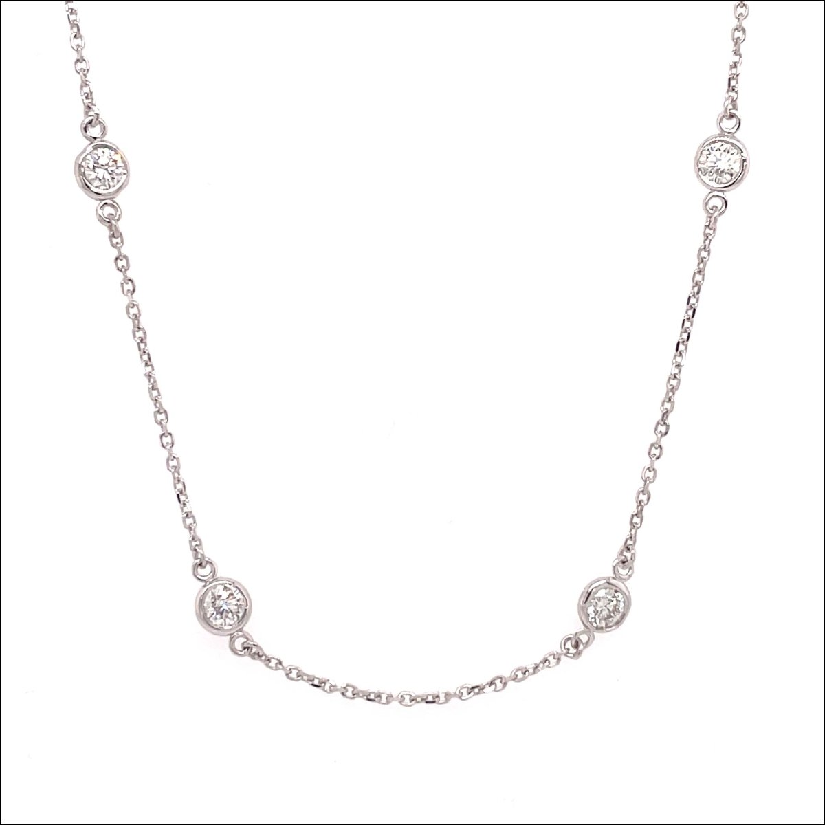 Diamond 1.31cttw Station Necklace 14KW 18" - JewelsmithNecklaces