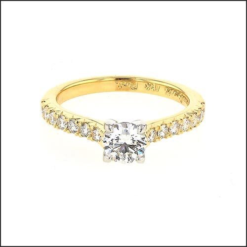 Diamond Engagement Ring French Cut Side Diamonds 18KY Platinum - JewelsmithEngagement Rings