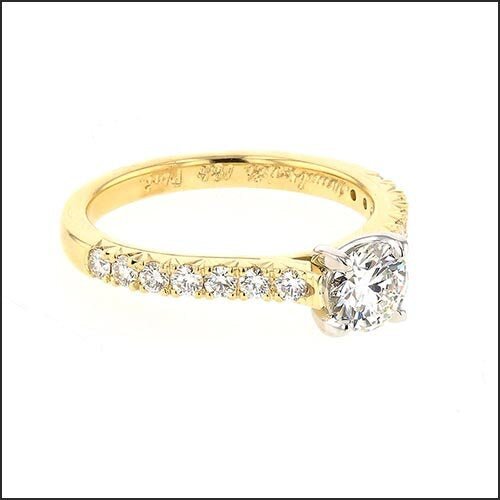 Diamond Engagement Ring French Cut Side Diamonds 18KY Platinum - JewelsmithEngagement Rings