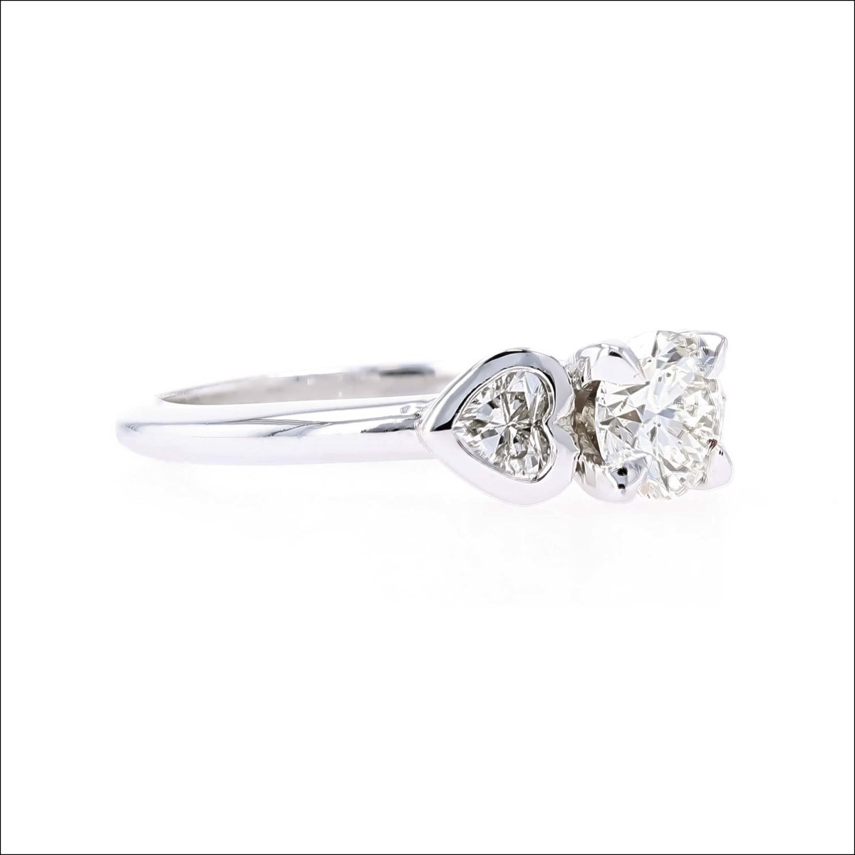 Diamond Engagement Ring Round Center with Heart Shaped Sides 14KW - JewelsmithEngagement Rings