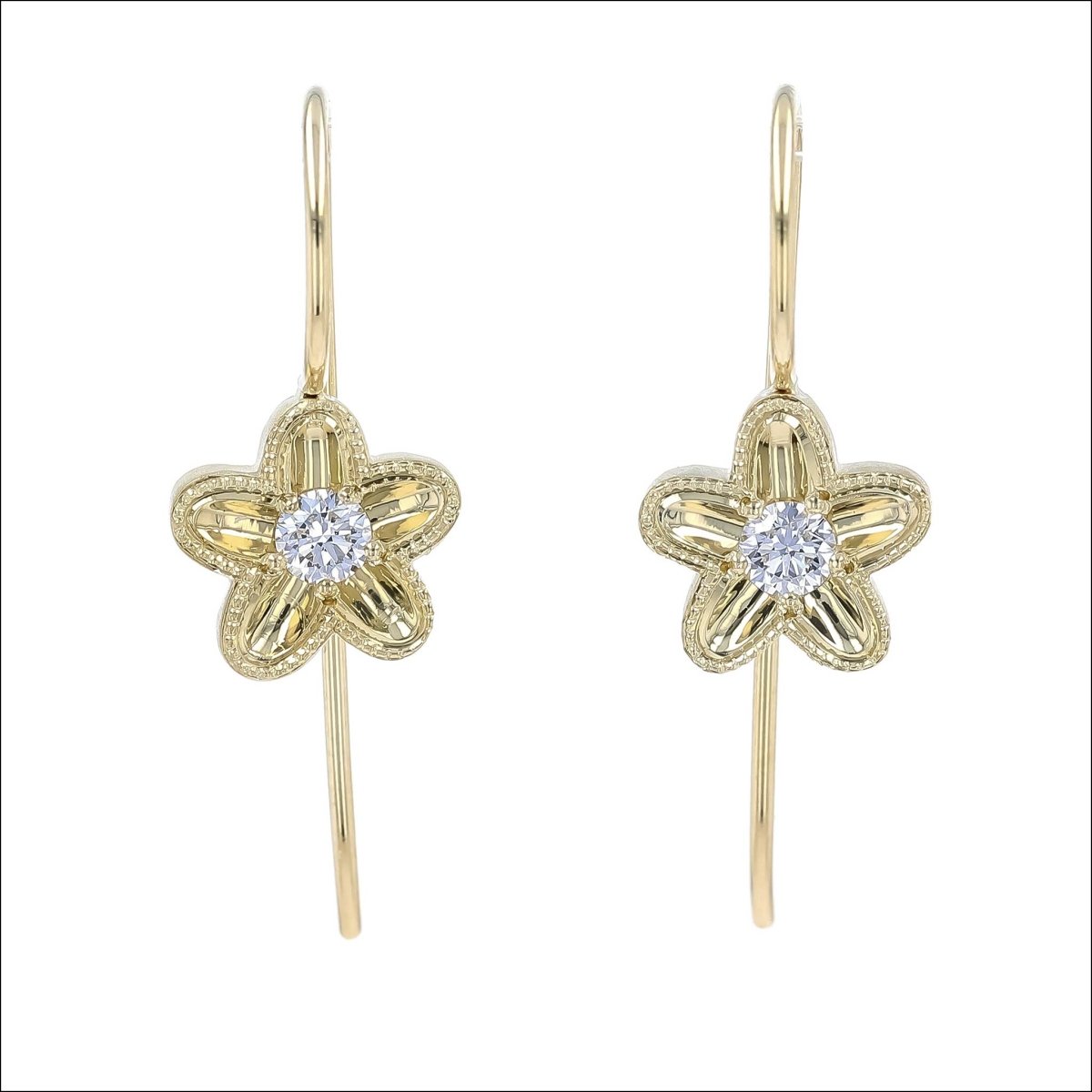 Diamond Flower Hand Engraved Earrings 18KY - JewelsmithEarrings