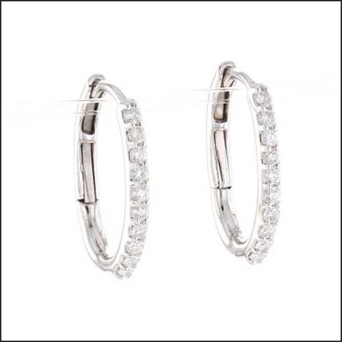 Diamond Oval Hoop Huggie Earrings 14KW - JewelsmithEarrings