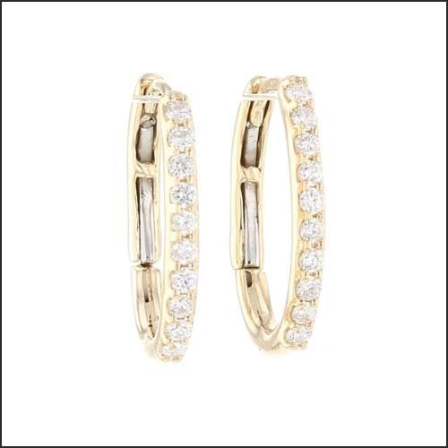 Diamond Oval Hoop Huggie Earrings 14KY - JewelsmithEarrings