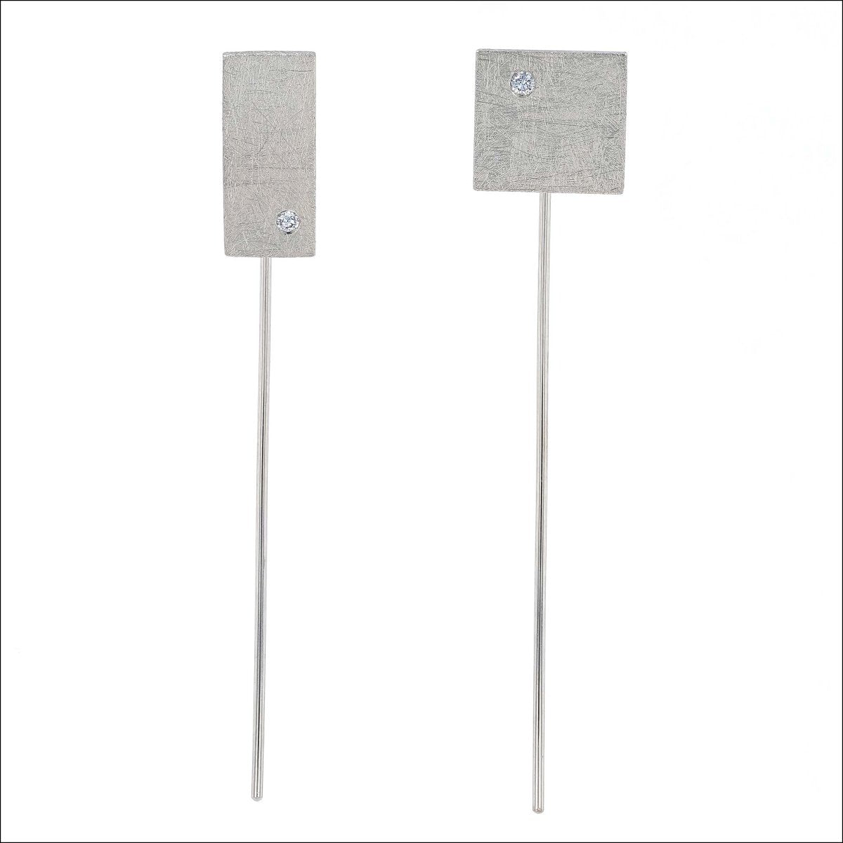 Diamond Square and Rectangle Asymmetrical Threader Earrings 14KW - JewelsmithEarrings