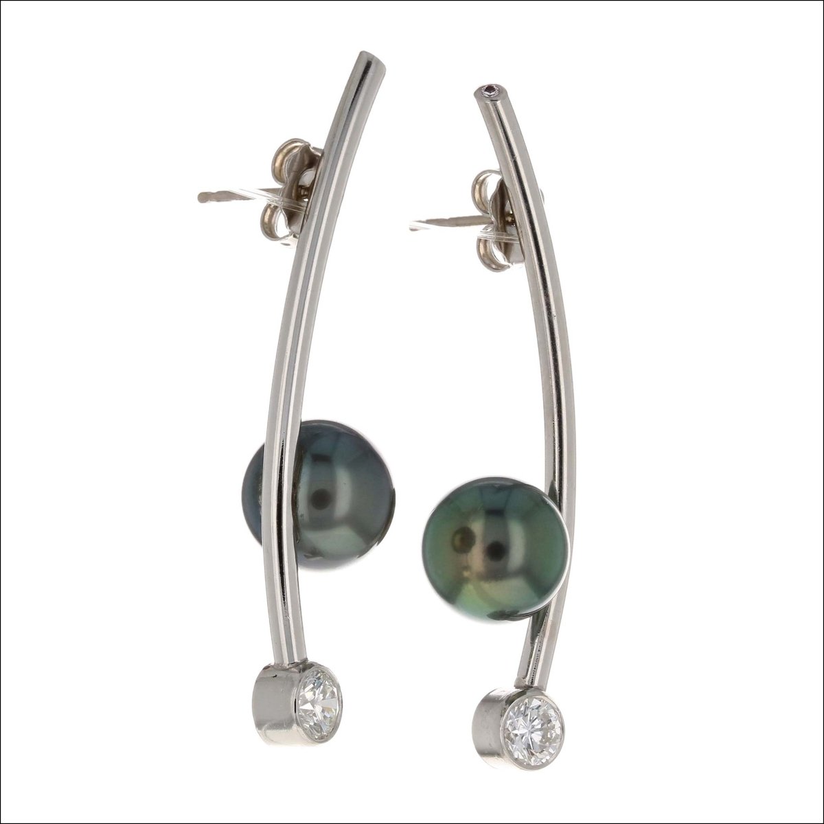 Diamond Tahitian Pearl Arc Earrings Platinum (Consignment) - JewelsmithEarrings