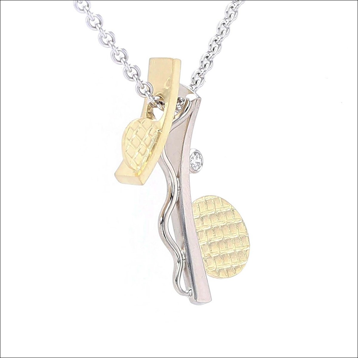 Diamond Textured Curves and Discs Pendant 18KY 14KW - JewelsmithPendants