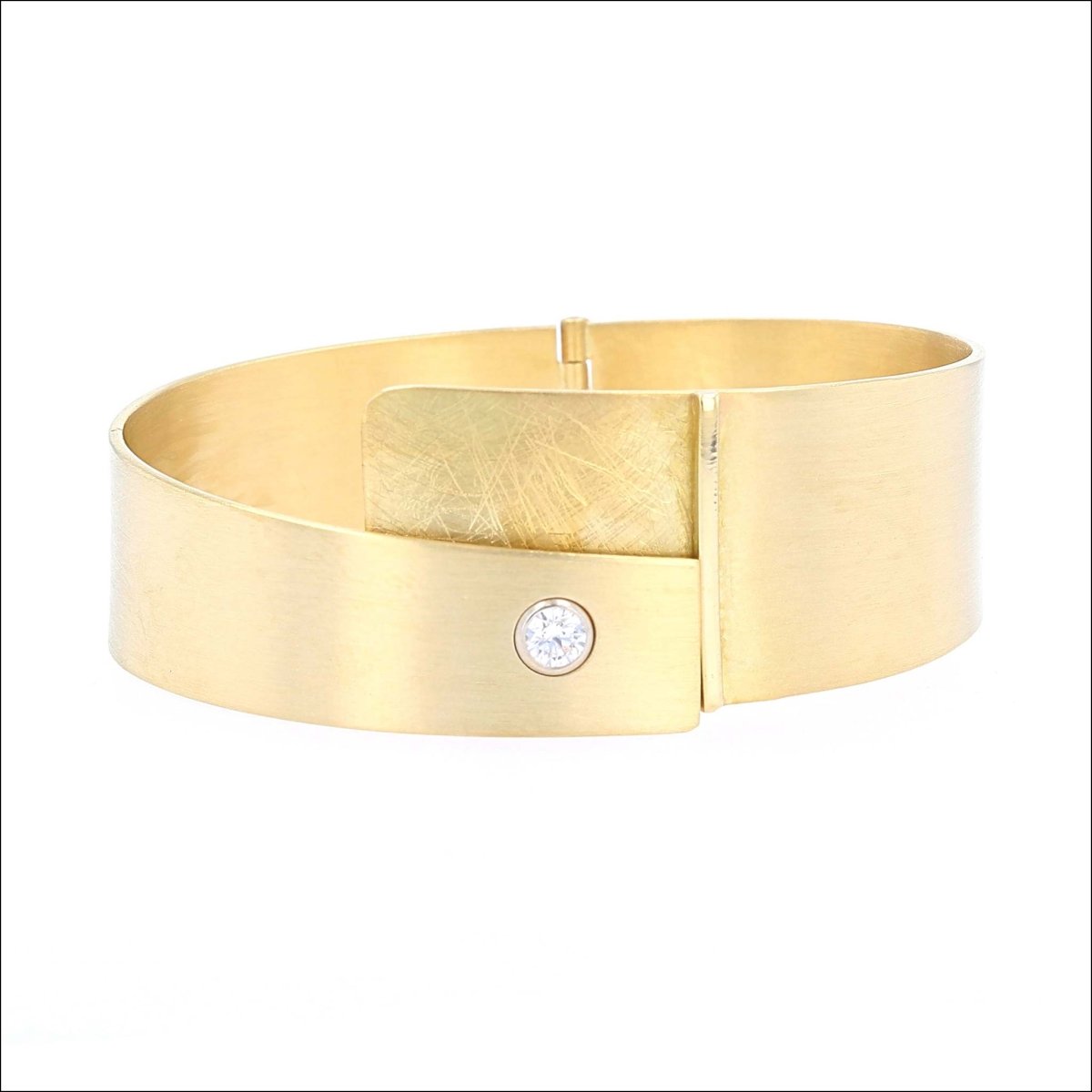 Diamond Wide Hinged Bangle Bracelet 18KY (Consignment) - JewelsmithBracelets