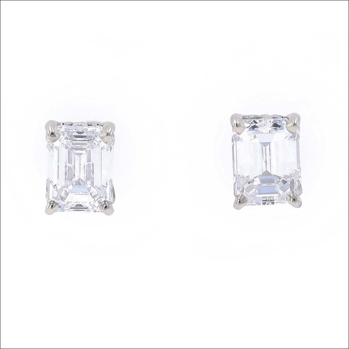 Emerald Cut Diamond Fleur-de-Lis Earring Studs 14KW - JewelsmithEarrings